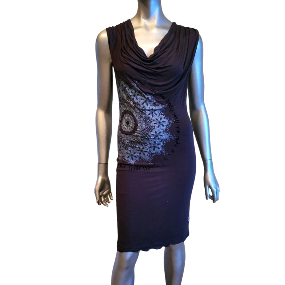 52. Desigual Black Cowl Neck Dress - Size Medium